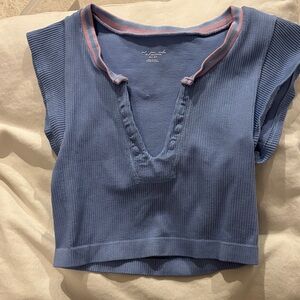 Urban Outfitters Blue Ribbed Crop Top with Pink Accents